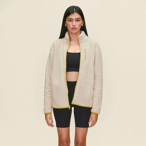 Girlfriend Collective Cream Recycled Full-Zip Fleece with lemon lime Accents